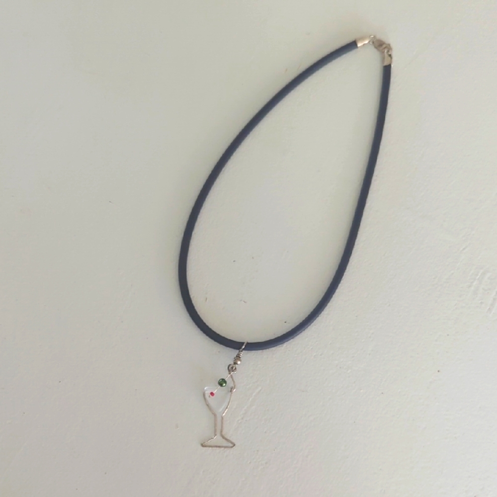 Elegant Silver Necklace with Martini Glass Pendant